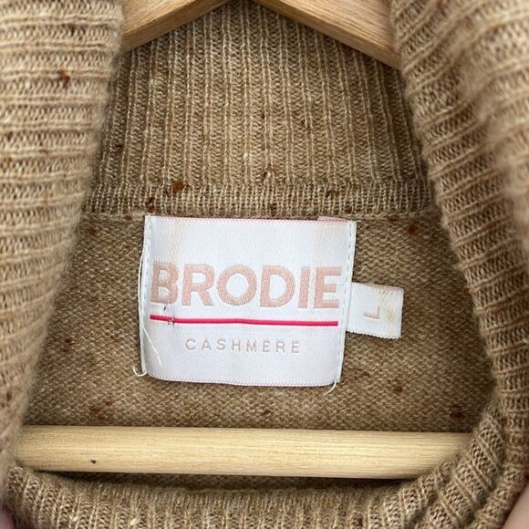 Brodie Cashmere Neutral Speckled Roll Neck Turtleneck Sweater Luxury Soft Large - Picture 6 of 13